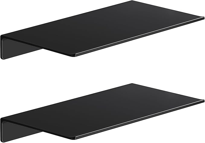 Danpoo 8 inch Small Floating Shelves for Wall Organizer & Storage, Mini Display Shelves, Metal Wall Shelves for Bathroom, Living Room, Kitchen, Bedroom(Matte Black, 2-Pack)