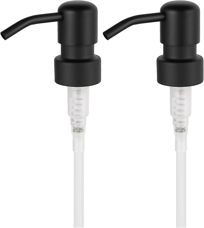 2-Pack Stainless Steel Soap and Lotion Dispenser Pumps, Replacement Pump Heads for Lotion Bottles, 28mm(1.10inch) Wide Mouth, Rust Proof & Leak Proof for Kitchen Bathroom Upcycling Elegant Black