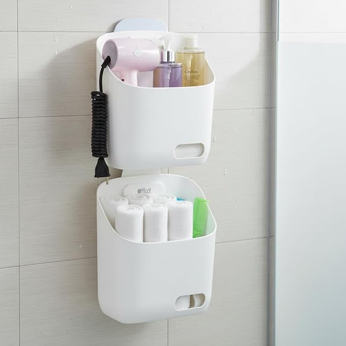 LeleCAT Plastic Hanging Basket Kitchen Storage organizer, Basket with Detachable hook, Hang it behind a door or on a railing, Over the Cabinet Door (Light White, Small) 2pack