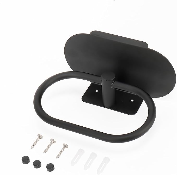 Hand Towel Ring with Shelf, Stainless Steel Hand Towel Holder, Heavy Duty Bath Accessories, Wall Mounted Towel Hanger for Bathroom Kitchen (Matte Black)
