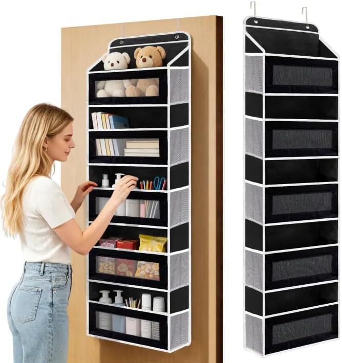 SWIND Over the Door Organizer 5-Tier, Heavy Duty Behind Door Storage, Anti-Tilt Capacity, Door Hanging Organizer with Clear Window for Closet, Bathroom, Nursery, Bedroom, Pantry, Shoe Diaper (Black)