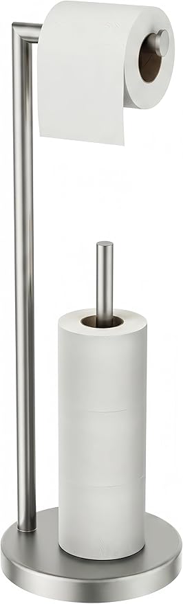 FORIOUS Toilet Paper Holder Stand, Toilet Paper Storage with 4 Rolls, Freestanding Tissue Roll Holder for Bathroom, Durable 304 Stainless Steel and Weighted Base Toilet Paper Stand, Brushed Nickel