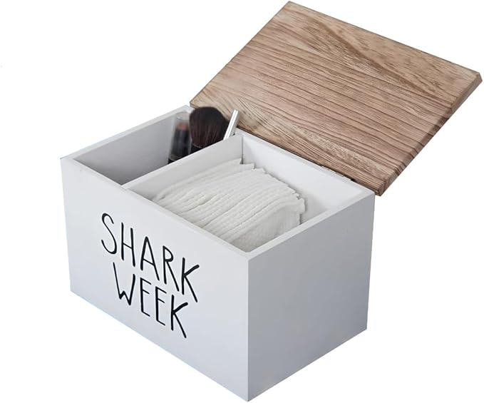 Sanitary Napkin Storage Container, 2 Compartments Pad and Tampon Organizer, Wooden Menstrual Care Storage Box, 7.9x5.1x5.1inches White