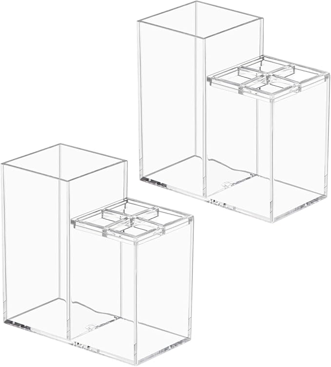 Acrylic Toothbrush Holders for Bathrooms, 5 Slots Clear Toothpaste Organizer Removable Compartment Bathroom Accessories Storage Toothbrush Stand for Vanity Countertop(2 pcs)