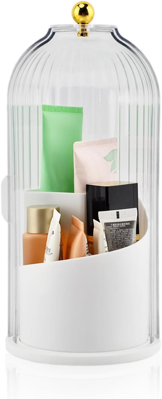 Toothbrush Holders with Sliding Lid, 360° Dustproof Rotating 3 Slots Bathroom Organizer Countertop, Spinning Cosmetic Tools Storage Cup for Desktop Office Bathroom