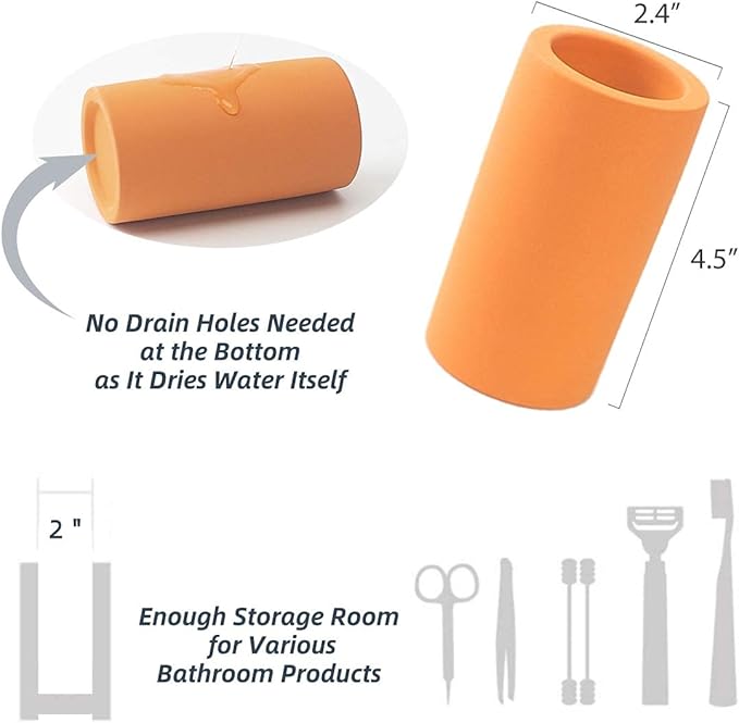 Organic Diatomite Toothbrush Toothpaste Makeup Brushes Razors Holder Bathroom Countertop Organizer Stand Cup Organizer (Orange)