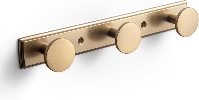 Goo-Ki Champagne Bronze Coat Rack Wall Mount with Escutcheon Backplate, Modern Heavy Duty Zinc Alloy Coat Hooks, Soft Gold Hat and Towel Hanger Rail for Entryway, Bathroom and Mudroom (3 Hooks)