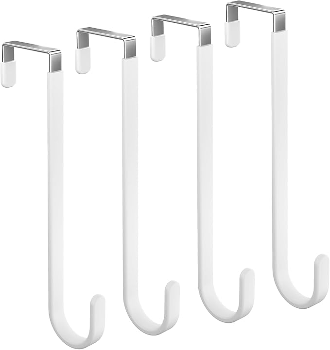 Over The Door Hooks 4 Pack, Heavy Duty Door Hanger Hooks with Non-Slip Pads, Stainless Steel Over Door Hook Organizer Holds up to 30LB Each for Towels, Coats, Bags & Hats