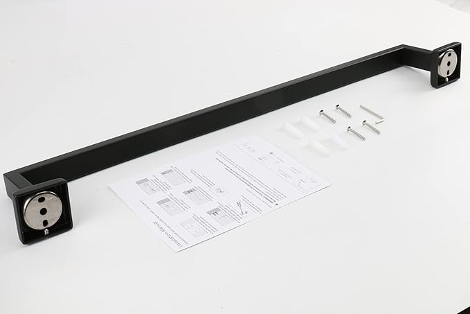 TocTen Bath Towel Rack - Square Base Thicken SUS304 Stainless Steel Towel Bar for Bathroom, Bathroom Accessories Towel Rod Heavy Duty Wall Mounted Towel Holder. (Black, 24)