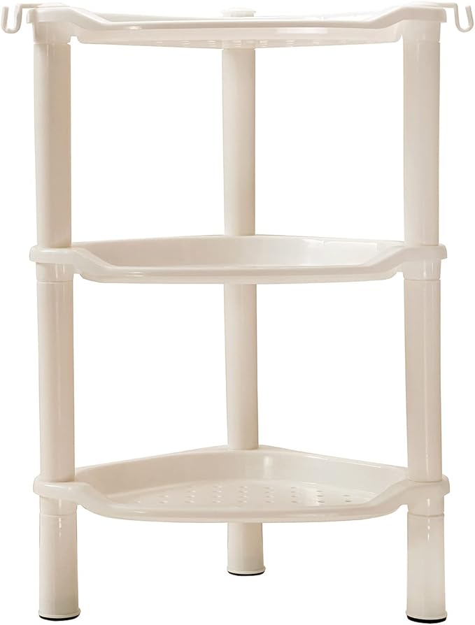 3 Tier Shower Caddy Organizer Shelf Corner, 13.5 x 10 x 26 Inches, Rustproof, Plastic Shower Rack Stands for Inside Bathroom, Bathtub, Shower pan, Beige (Round Slot Beige 3 Tier)