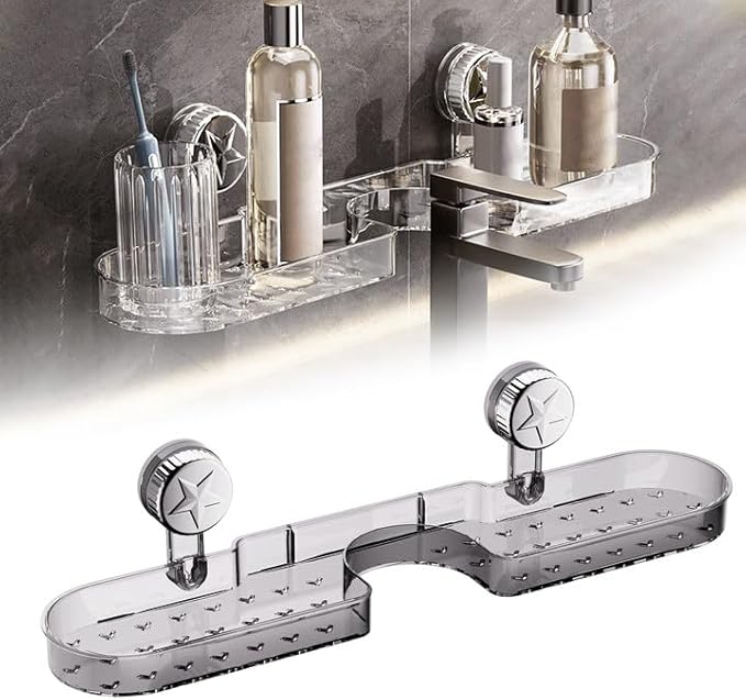 LECDOA Corrugated Suction Cup Storage Holder, 2025 New Movable Shower Shelf Suction Cup, No-Drill Wall-Mounted Storage Shelf, Luxury-Style Glacier Pattern (New Black)