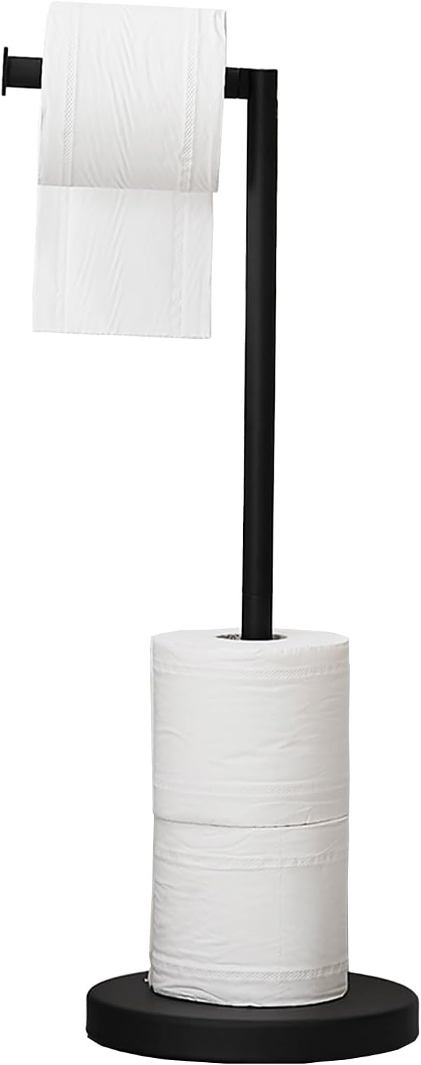 BWE Matte Black Toilet Paper Holder Stand Modern Tissue Roll Holder Storage for 4 Rolls of Paper, Stainless Steel Free Standing Toilet Paper Holder Bathroom Accessories with Weighted Base