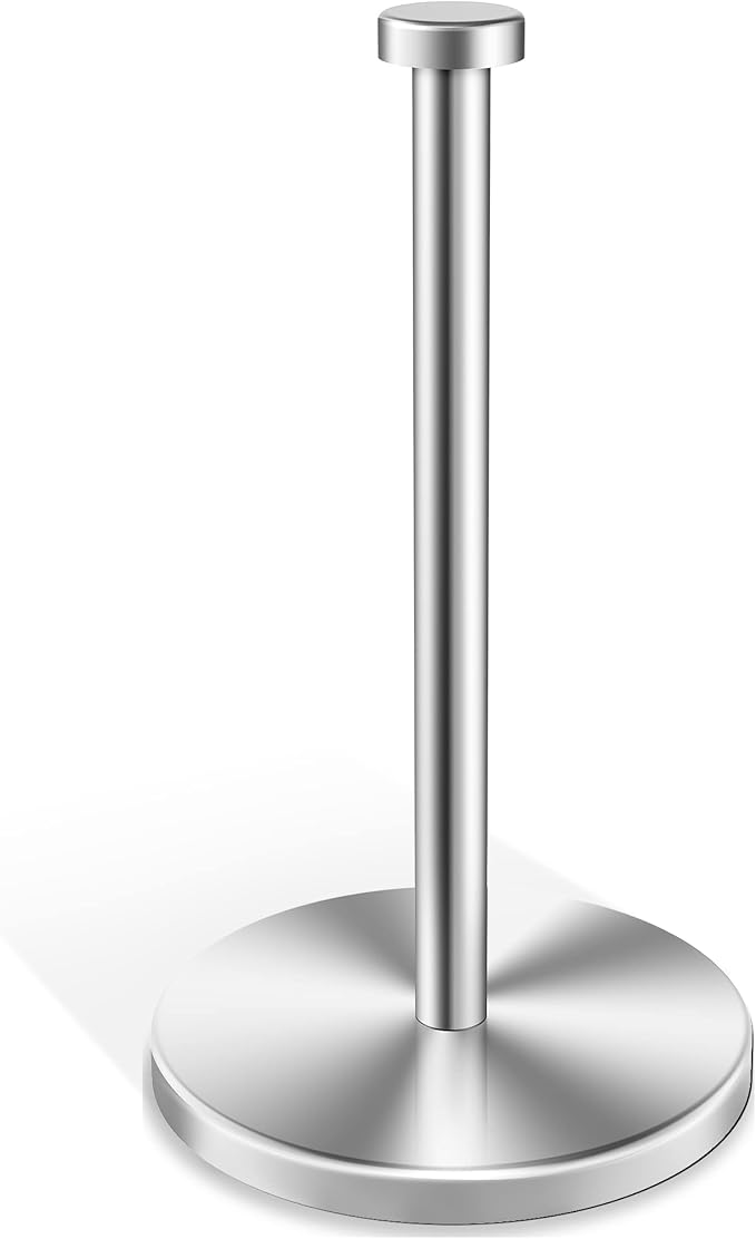 VEHHE Paper Towel Holder Countertop, Weighted Non-Slip Base, Stainless Steel Paper Towel Holder for Kitchen Bathroom (Silver)