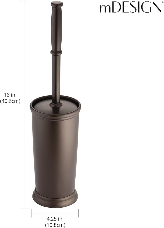 mDesign Toilet Bowl Brush and Holder - Covered Bathroom Brush - Standing Scrubber in Modern Holder - Space Saving, Deep Cleaning - 2 Pack - Hyde Collection, Bronze