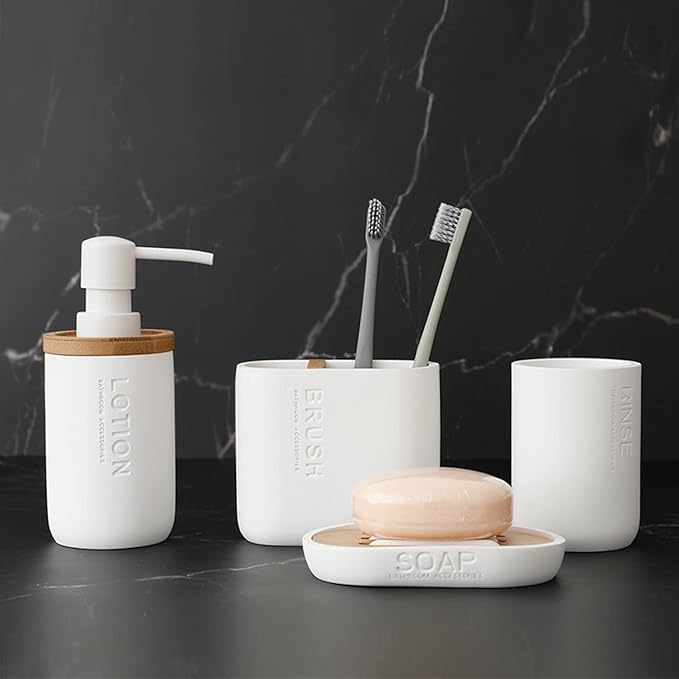 Toothbrush Holders Bamboo Electric Toothbrush Holder Bathroom Storage Organizer Countertop for Toothpaste, Floss, Razor, 2 Pack White