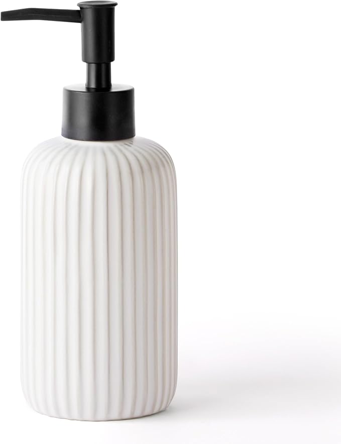 Hand Soap Dispenser Bathroom Accessories, 15oz Ceramic Dish Soap Dispenser for Kitchen Sink, Refillable Liquid Pump Bottle for Shampoo, Lotion, Conditioner, Black White Bathroom Decor