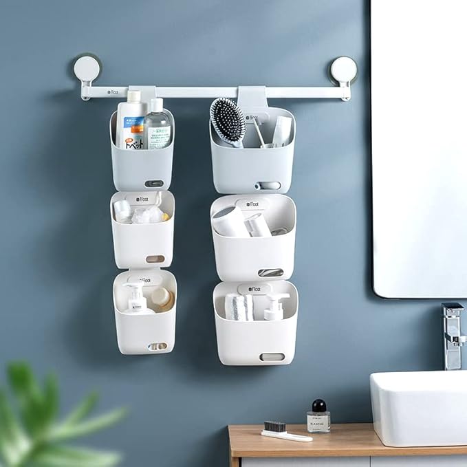 LeleCAT Plastic Hanging Basket Kitchen Storage organizer, Basket with Detachable hook, Hang it behind a door or on a railing, Over the Cabinet Door (Grey, Small-2 Pack)