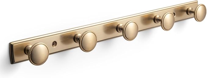 Goo-Ki Champagne Bronze Coat Rack Wall Mount with Escutcheon Backplate, Modern Heavy Duty Zinc Alloy Coat Hooks, Soft Gold Hat and Towel Hanger Rail for Entryway, Bathroom and Mudroom (5 Hooks)