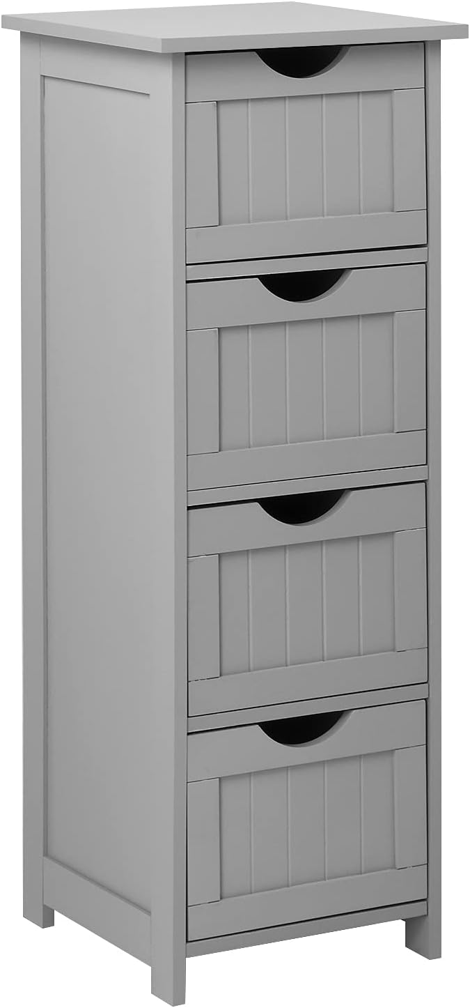VINGLI Gery Bathroom Storage Cabinet with 4 Drawers Wooden Freestanding Slim Bathroom Floor Cabinet Small Side Organizer Storage Unit for Restroom Livng Room Kitchen Office Hallway Entryway