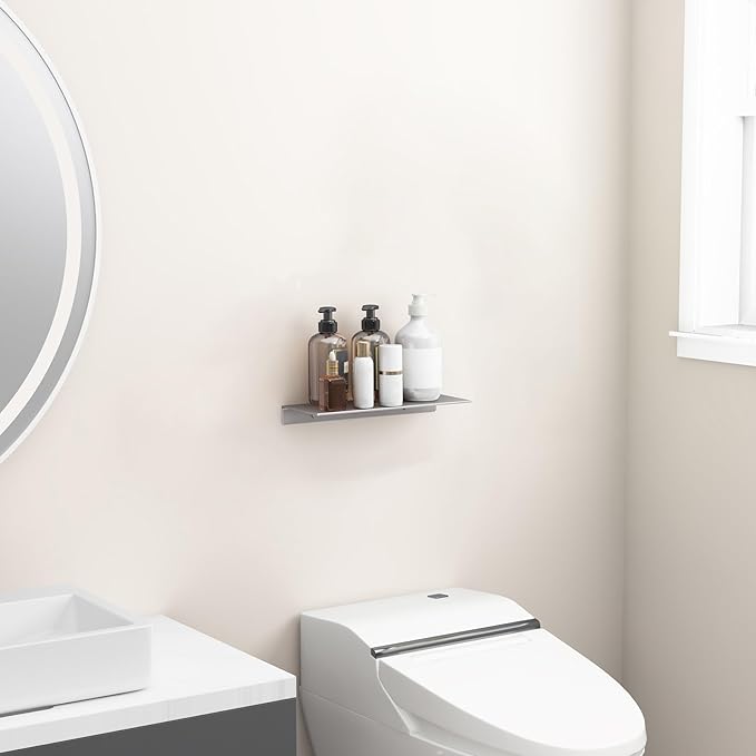Danpoo 12 inch Gray Metal Wall Shelf Small Floating Shelf for Wall Organizer & Storage, Display Shelf for Bathroom, Living Room, Kitchen, Bedroom