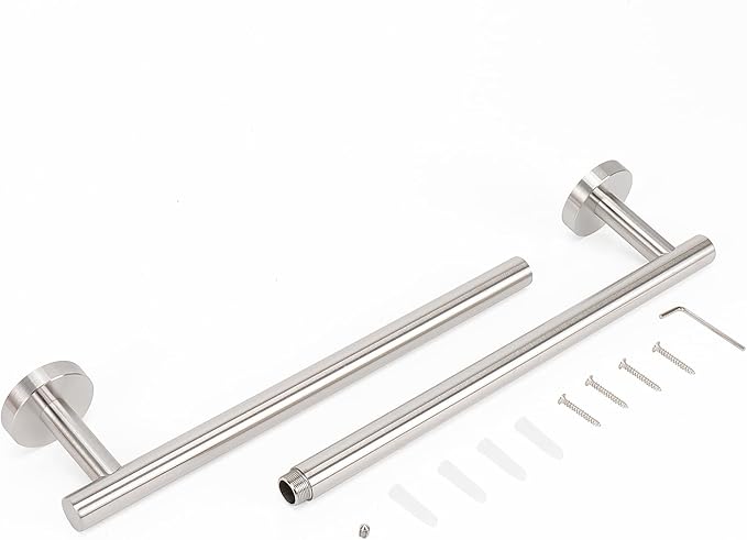 NearMoon Bath Towel Bar, Thicken Stainless Steel Shower Towel Rack Holder Wall Mounted for Bathroom, 24-lnch Overall Length-21-lnch Usable Hanging Space (1 Pack, Brushed Nickel)