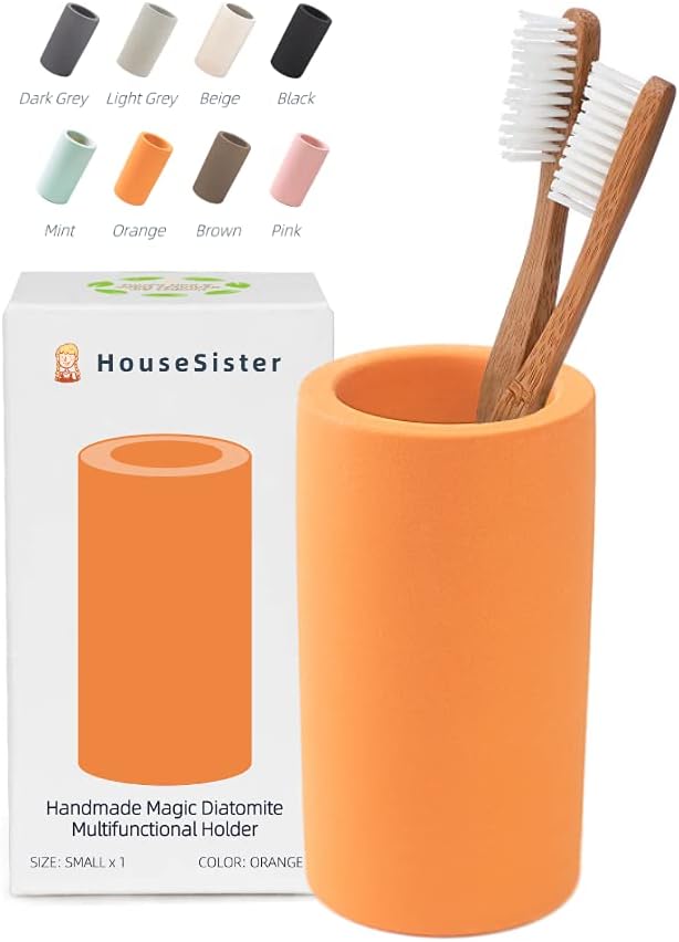 Organic Diatomite Toothbrush Toothpaste Makeup Brushes Razors Holder Bathroom Countertop Organizer Stand Cup Organizer (Orange)