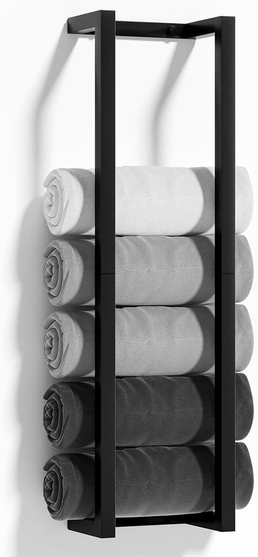Towel Racks for Bathroom,VIDA-ZONE 304 Stainless Steel Towel Storage Racks for Rolled Bath Towels Can Hold 6-8 Large Towels,Wall Mounted 30 Inch Towel Organizer for Small Space Black Towel Holder