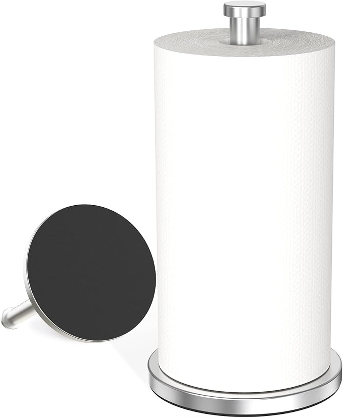 VEHHE Paper Towel Holder Countertop, Weighted Non-Slip Base, Stainless Steel Paper Towel Holder for Kitchen Bathroom (Silver)