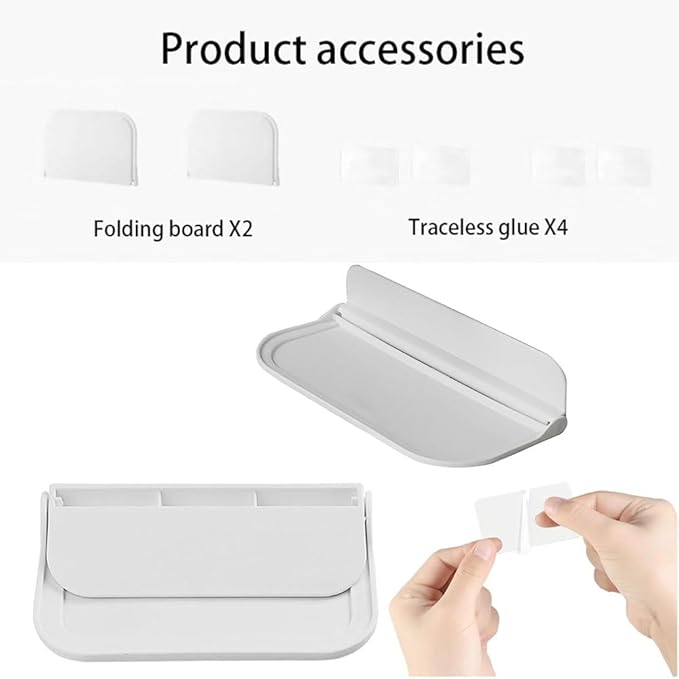 2 Pcs Bathroom Folding Rack Toilet Wall Towel Storage Handy Tool Perforation-Free Bedroom Bedside Shelf Hanging Bracket Foldable Adhesive Organizer