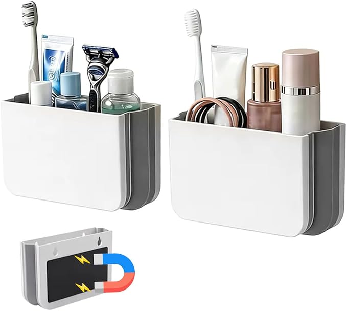 2 Pack Magnetic Toothbrush Holder for Cruise Cabin Walls, Foldable Travel Toiletry Organizer, No Drilling Cruise Ship Cabin Essentials