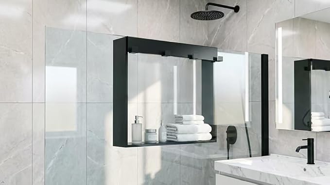 Over the Door Shower Caddy for Glass Door – 20"x16" Stainless Steel Hanging Shelf with Hooks, No-Drilling Frameless Shower Organizer, Rust-Proof Bathroom Storage for Towels & Toiletries