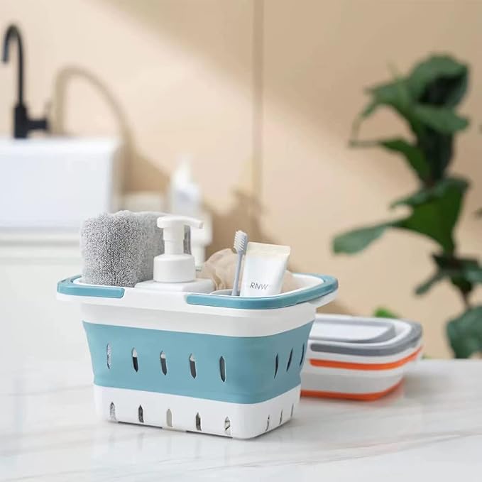 Portable Shower Caddy Tote, Plastic Storage Collapsible Caddy Basket with Handles, Box Organizer Bin for Bathroom, Kitchen, College Dorm,Gym (Grey 1 pack)
