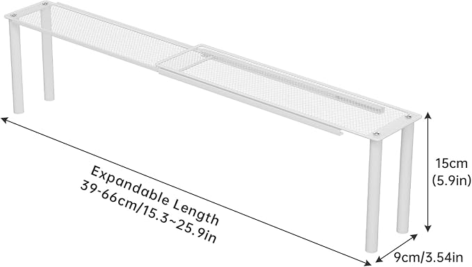 Expandable Window Shelf for Plants Kitchen Sink Organizer Stackable Narrow Shelves Kitchen Countertop Holder Mesh Design (1, White)