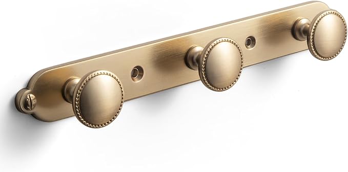Goo-Ki Champagne Bronze Coat Rack Wall Mount with Keelplate Backplate, Modern Heavy Duty Zinc Alloy Coat Hooks, Soft Gold Hat and Towel Hanger Rail for Entryway, Bathroom and Mudroom (3 Hooks)