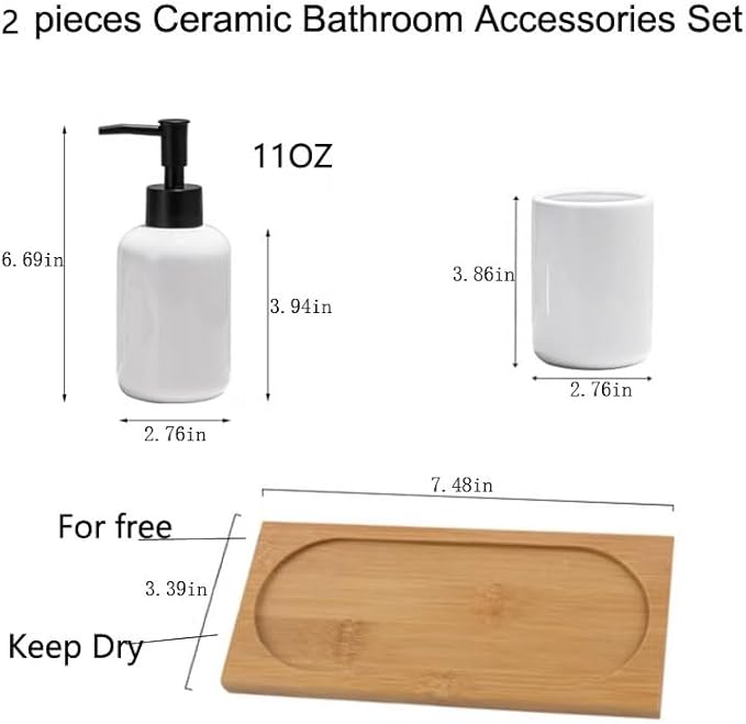 White Bathroom Accessories Set 2 Pieces,Ceramic Soap Dispenser and Toothbrush Holder,Modern Decor Bath Set Countertop Organizer