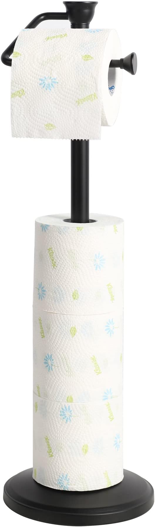ZCCZ - Free Standing Toilet Paper Holder Stand with Reserve, Bathroom Tissue Dispenser Storage for 5 Mega Rolls, Black Toilet Paper Roll Organizer for Modern Bathrooms