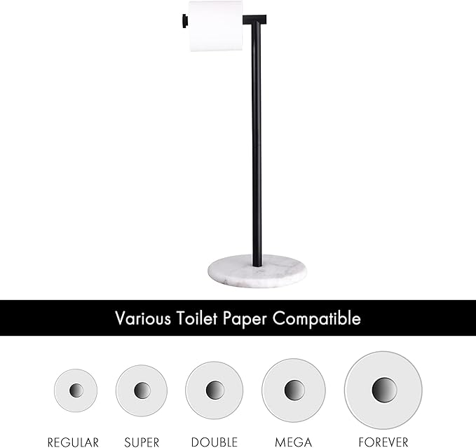 KES Black Toilet Paper Holder Stand Freestanding Toilet Paper Stand for Bathroom Tissue Roll Holder with Marble Base, SUS304 Stainless Steel Matte Black, BPH284S1-BK