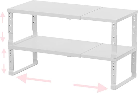 Adjustable Metal Shelving Unit, Stackable & Expendable Storage Rack for Home/Office/Kitchen, Space-Saving，Sturdy&Durable，Easy Assembly (2PACKS/Medium/White
