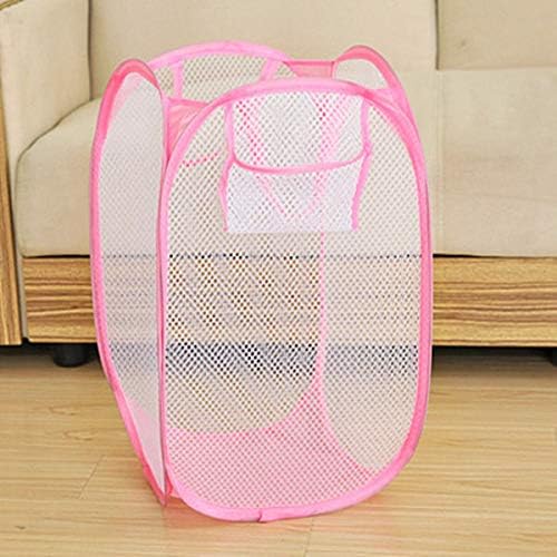 Small Collapsible Kids Hamper Fold Office Waste Bins Pop Up Basket Laundry Sorter For Bedroom Closet,Living Room,Camp Pink