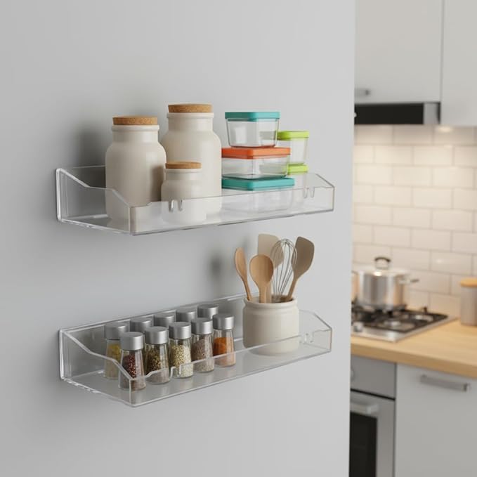 Acrylic Floating Shelves, Clear Bathroom Shelves Wall Mounted, Multi-Use Wall Storage Organizer for Bathroom, Kitchen, Bedroom, Living Room，Study Room (4pcs)