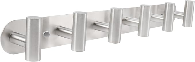 Coat Hook Rack, Wall Mounted Coat Rack with 6 Hooks, Heavy Duty Towel Hook Rack Wall Hooks for Hanging Coat Jacket, Stainless Steel Coat Hanger for Bathroom Entryway Mudroom(Brushed Nickel)