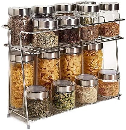 Stainless Steel 2 Layer Kitchen Spice Rack| Modular Kitchen Storage Rack | Kitchen Organizer Multipurpose Storage Shelf/Rack, Silver