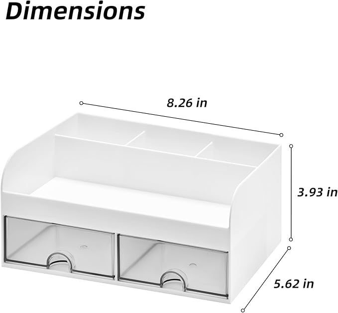 VITVITI Toothbrush Holders for Bathroom Sink, 4 Slots Bathroom Countertop Organizer with 2 Drawers, Plastic Kids Toothpaste Holder Bathrooms Counter Organizer for Vanity, White
