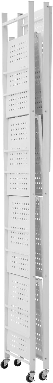VEVOR 5-Tier Foldable Storage Shelf, 32W x 14D x 72H Inch Folding Metal Rack Shelving Unit, Heavy Duty No Assembly Organizer Shelf with 5 Wheels & 4 Hooks for Pantry, Kitchen, Garage, Basement, White