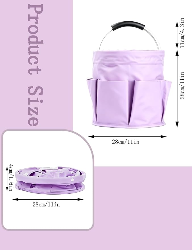 Cleaning Caddy with Handle, Cleaning Products Organiser, Foldable Storage Basket, Large Supply Organiser 17L with 6 Pockets, Portable Cleaning Caddy for Home & Garden (Purple)