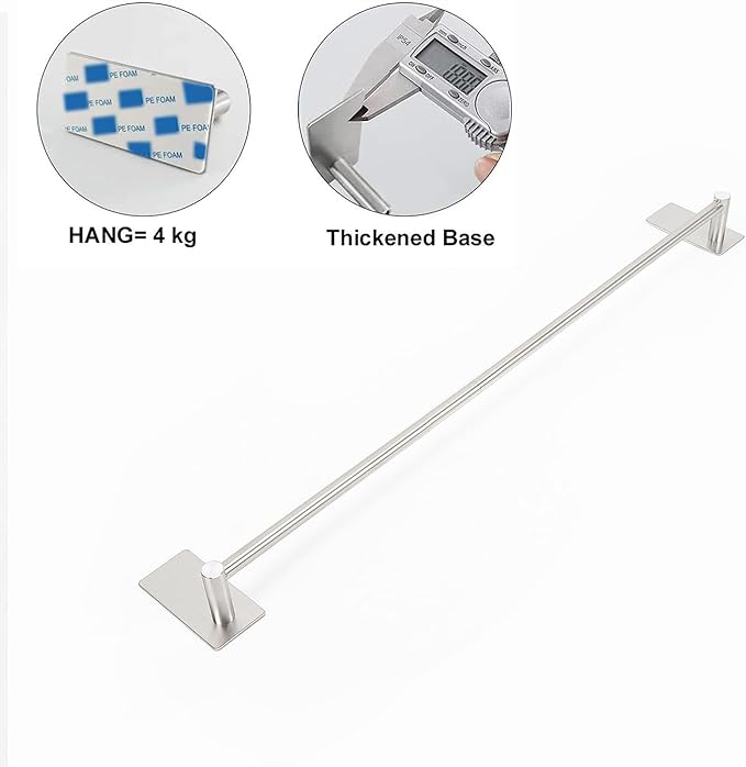 NearMoon Self Adhesive Bathroom Towel Bar- Stainless Steel Bath Wall Shelf Rack Hanging Towel Stick On Sticky Hanger Contemporary Style, NO Drilling (2 Pack, Brushed Nickel, 24-Inch Towel Rack)