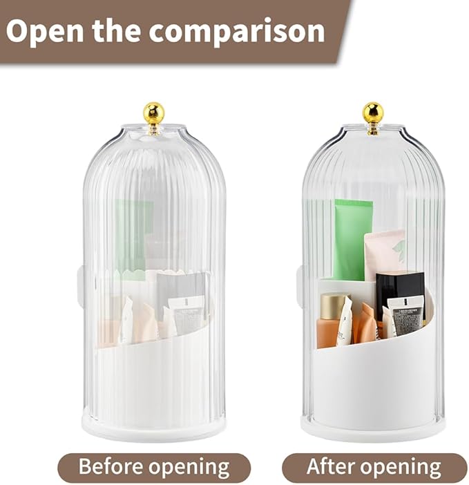 Toothbrush Holders with Sliding Lid, 360° Dustproof Rotating 3 Slots Bathroom Organizer Countertop, Spinning Cosmetic Tools Storage Cup for Desktop Office Bathroom