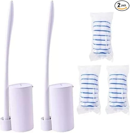 Topo Bear Disposable Toilet Brush Holder Set Toilet Wand (Pack of 2) Toilet Cleaner Scrubber with 24 Refills