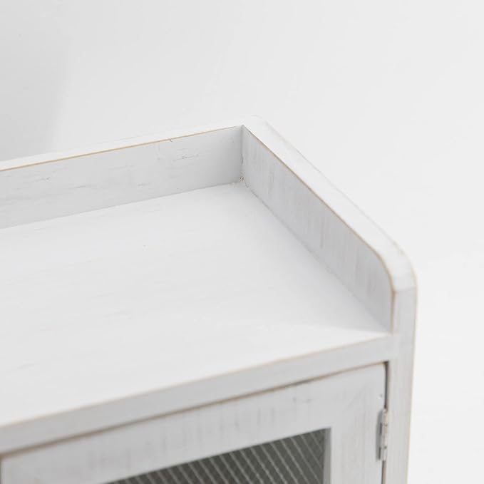 COLLECTIVE HOME - Storage Cabinet, Mini Countertop Cabinet, Wood Organizer for Kitchen Living Room Bedroom Bathroom Office with Magnetic Door, 14.5 x 6.5 x 10 (White, Wire Netting)