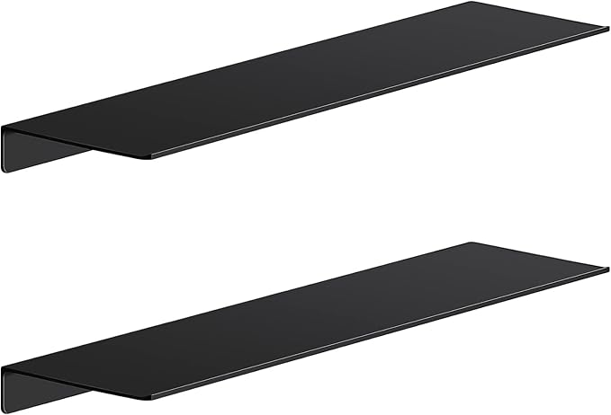 Danpoo 20 inch Long Metal Floating Shelves for Wall Organizer & Storage, Display Shelves for Bathroom, Living Room, Kitchen, Bedroom(Matte Black, 2-Pack)